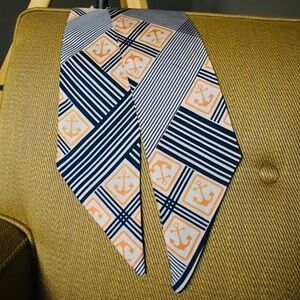 Vintage Nautical 70's Polyester Hair Neck Shoulder Purse handle Wrap Scarf